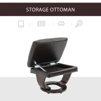 HOMCOM Swivel Recliner Chair Thick Padded with Storage Ottoman, Wrapped Wood Base & Faux Leather for Living Room, Bedroom, Office, Dark Brown(m-4)