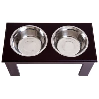PawHut Double Bowl Wooden Stand Pet Feeder Cat Dog Puppy Twin Bowls(m-6)