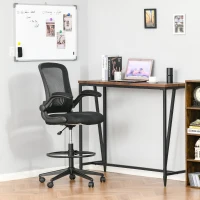 Vinsetto Tall Drafting Desk Chair Computer Desk Home Office Mesh Standing Chair with Mid Back, Foot Ring, Flip-up Arm, 360° Swivel Wheels, Black(m-10)