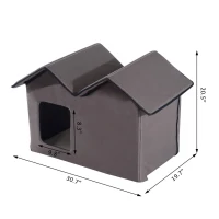 PawHut Double Heated Cat House Portable Indoor/Outdoor Kitty Shelter for Ferral Cat in Winter, Brown(m-3)