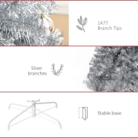 HOMCOM 7.5ft Unlit Full Pine Artificial Christmas Tree with Realistic Branches, Fake Holiday Tree with 1477 Tips, Silver(m-7)
