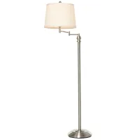 HOMCOM Standing Floor Lamp Tall Pole Light with Shade, Metal Round Base Adjustable Support Pole, E26 Bulb Base, for Bedroom, Living Room, Office, Silver/Beige(m-1)