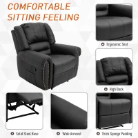 HOMCOM Recliner Chair Added Footrest Cushion Padded Seat Modern Nail Sofa PU Leather for Living Room Club Home Theater Seating, Black(m-8)