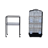 PawHut 60" Metal Indoor Bird Cage Starter Kit with Detachable Rolling Stand, Storage Basket, and Accessories, Black(m-5)