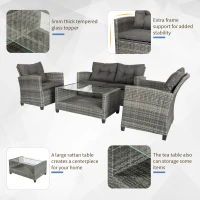 Outsunny 4 Pieces Patio Furniture Sets with Cushions, PE Rattan Wicker Conversation Chairs with Two-Tier Coffee Table for Backyard Porch Garden Poolside and Deck, Charcoal Gray(m-6)