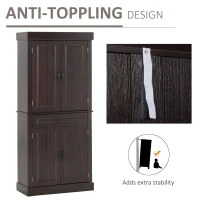 HOMCOM 71" Freestanding Kitchen Pantry Cabinet, Tall Storage Cabinet with 4 Doors and Drawer for Dining Room, Coffee(m-6)