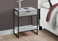 Monarch 24" Contemporary End Table Night Stand with Large Storage Drawer and Open Bottom Shelf - Grey Cement-Look / Black Nickel Frame(m-3)