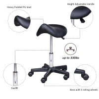 Open Box HomCom Adjustable Hydraulic Rolling Swivel Salon Saddle Stool Chair - Black(m-6)