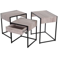 HOMCOM MDF 3 PCs Nesting Table End Table  Nightstand w/ Drawer Water-resistant(m-4)