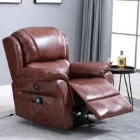 HOMCOM Vibration Massage Recliner Chair for Living Room with Heat,   Single Sofa, PU Leather Power Reclining Chair, Home Theater Seating with Footrest, Brown(m-2)