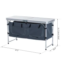 Outsunny 47" Portable Camping Table Aluminum Picnic Folding Camping Table with Carrying Handle and Storage Organizer(m-3)