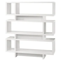 Monarch 55" Modern Hollow-Core 3-Tier Wood Grain-Look Open Shelf Storage Bookcase - White Finish(m-1)