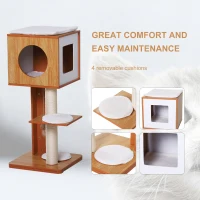 PawHut Cat Furniture Kitten House with Scratching Post Condo Activity Center and Cushion(m-4)