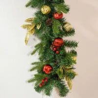 HOMCOM 9FT Pre-Lit Christmas Garland Decoration Artificial Greenery w/ Pine Cone  Ball(m-10)