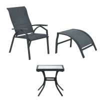 Outsunny 5pcs Outdoor Sling Bistro Set Garden Sun Lounger Chaise Lounge Reclining Chair w/Side Table & Ottoman  Balcony Furniture Grey(m-4)
