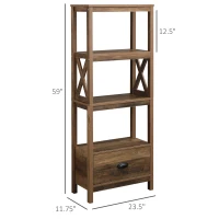 HOMCOM Farmhouse Chic 3-Tier Shelf Bookcase Display Rack with Drawer for Living Room, Bedroom, Office, Natural Wood(m-3)