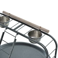 PawHut Parrot Stand Large Bird Perch Stand with Toy Hook & 3 Ladders, Parrot Perch with Easy Grip, Bird Wooden Stand, Gray(m-10)