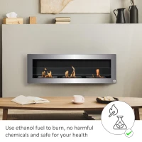 HOMCOM Ethanol Fireplace, 47.25" Wall-Mount 0.3 Gallon Steel 215 Sq Ft., Burns up to 3 Hours, Silver(m-4)