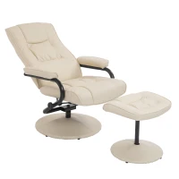 HomCom Ergonomic Faux Leather Lounge Armchair Recliner And Ottoman Set - Cream White(m-10)