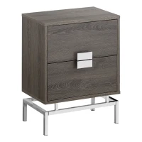 Monarch 24" Retro Inspired 2 Drawer End Table Night Stand with Metal Base - Dark Taupe Wood Grain-Look / Chrome Metal Base(m-1)