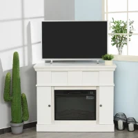 HOMCOM 45.25" W x 36.5" H Electric Fireplace Mantel TV Stand, Media Console Center Cabinet with 2 Cabinets with 2 Adjustable Shelves, and Remote Control, White(m-11)