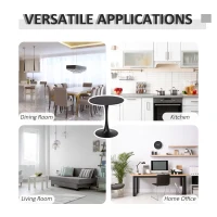 HOMCOM 27.5" Round Dining Table with Metal Pedestal Base for Living Room, Natural Wood/Black(m-7)