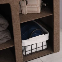 HOMCOM Modern Folding Shoe Storage Bench with Flipping Lid, Ottoman Bench for Bedroom & Hallway with 9 Cubes, Brown(m-8)