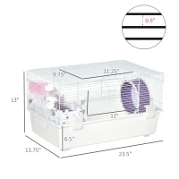 PawHut 2 Tier Hamster Cage Gerbil Rodent House Small Animal Habitat with Water Bottle, Exercise Wheel, Ladder, Hut, White(m-3)