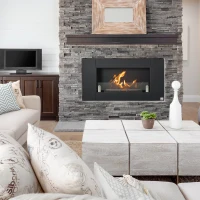 HOMCOM Ethanol Fireplace, 43.25" Wall-Mounted 0.73 Gal Stainless Steel Max 323 Sq. Ft., Burns up to 4 Hours, Black(m-2)