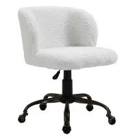 HOMCOM Faux Fur Home Office Chair, Accent Swivel Desk Chair, Makeup Vanity Seat with Adjustable Height, White(m-1)