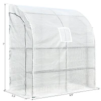 Outsunny 7' x 3' x 7' Outdoor Lean-to Walk-In Greenhouse, Plant Gardening Green House with Roll-up Mesh Windows, Zipper Door and 3-Tier Shelves, White and Green Frame(m-3)