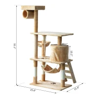 PawHut 55-inch Deluxe Cat Scratching Tree Kitten Condo Play House Kitty Scratcher Multi-level Tower Pet Furniture Beige(m-3)