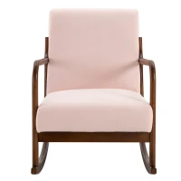 HOMCOM Upholstered Rocking Armchair with Wood Base and Linen Fabric Padded Seat for Living Room, Pink(m-8)