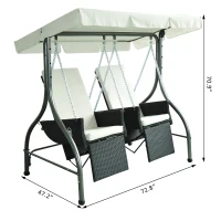 Outsunny Luxury Heavy-Duty Patio Swing Chair 2 Separated Seats Rattan Wicker Recliner Seat Garden Outdoor Canopy Cushion Steel, Black & Cream-white(m-3)