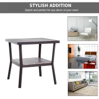 Open Box HomCom Rustic Industrial Minimal Two Tier Wooden Accent End Table - Light Brown Woodgrain(m-4)