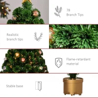 HOMCOM 3 FT Pre-Lit Artificial Table Christmas Tree, Fiber Optic Holiday Home Xmas Indoor Decoration with Golden Stand, Green(m-7)