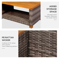 Outsunny 4 Piece Patio PE Rattan Wicker Sofa Set with Acacia Wood Coffee Table, 2 Comfort Single Chairs & 2 Person Couch(m-8)