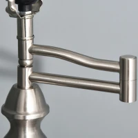 HOMCOM Standing Floor Lamp Tall Pole Light with Shade, Metal Round Base Adjustable Support Pole, E26 Bulb Base, for Bedroom, Living Room, Office, Silver/Beige(m-13)