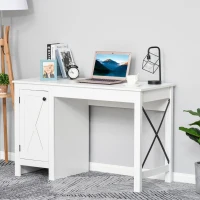 HOMCOM Home Office Computer Desk with Lower Storage Cabinet and X Bar Metal Frame, White(m-2)