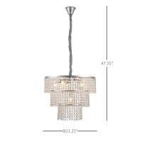 HOMCOM Modern Glass Crystal Chandelier Height Adjustable Crystal Pendant Light E12(m-3)