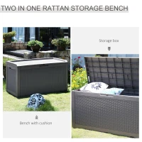 Outsunny Patio PP Resin Rattan Storage Box Outdoor Garden Furniture 2 People Sit with Handles & Cushion 47.25"L x 21.5"W x 24.5"H Brown(m-5)