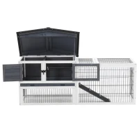 PawHut Rabbit Hutch Metal Bunny Cage, Wire and Easy Clean Tray with 2 House Levels and Patio Space  59" L x 20.75" W x 26.75" H(m-9)
