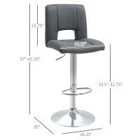 HOMCOM Modern Bar stool Armless Adjustable Height with Swivel Seat, Set of 2, Grey(m-3)