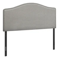 Monarch Full Size Classic Style Headboard with Linen-Look Upholstery and Chrome Nailhead Finish - Grey(m-1)