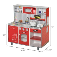 Qaba 2 in 1 Multifuction Kids Kitchen Play Set with Accessories Large Play Kitchen Red(m-4)