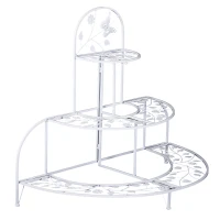 Outsunny 3 Tier Plant Stand Metal Butterfly Leaf Outdoor Potted - White(m-1)