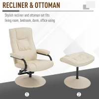 HomCom Ergonomic Faux Leather Lounge Armchair Recliner And Ottoman Set - Cream White(m-6)