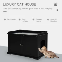 PawHut 37.5" Wooden Covered Mess Free Cat Litter Box End Table Hideaway Cabinet with Storage for Accessories, Black(m-4)