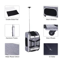 PawHut Foldable Pet Travel Carrier with Wheels, Oxford Fabric Aluminum, Small to Medium Cats and Dogs, Grey and White(m-5)