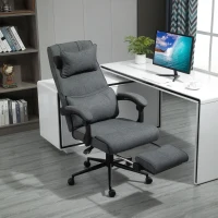 Vinsetto Ergonomic Executive Office Chair High Back Computer Desk Chair Linen Fabric 360° Swivel Adjustable Height Recliner with Headrest, Lumbar Support, Padded Armrest and Retractable Footrest, Gray(m-2)